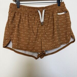 Vuori Women Clementine Shorts XL Brown Lined White Arrow Print Drawstring Pocket